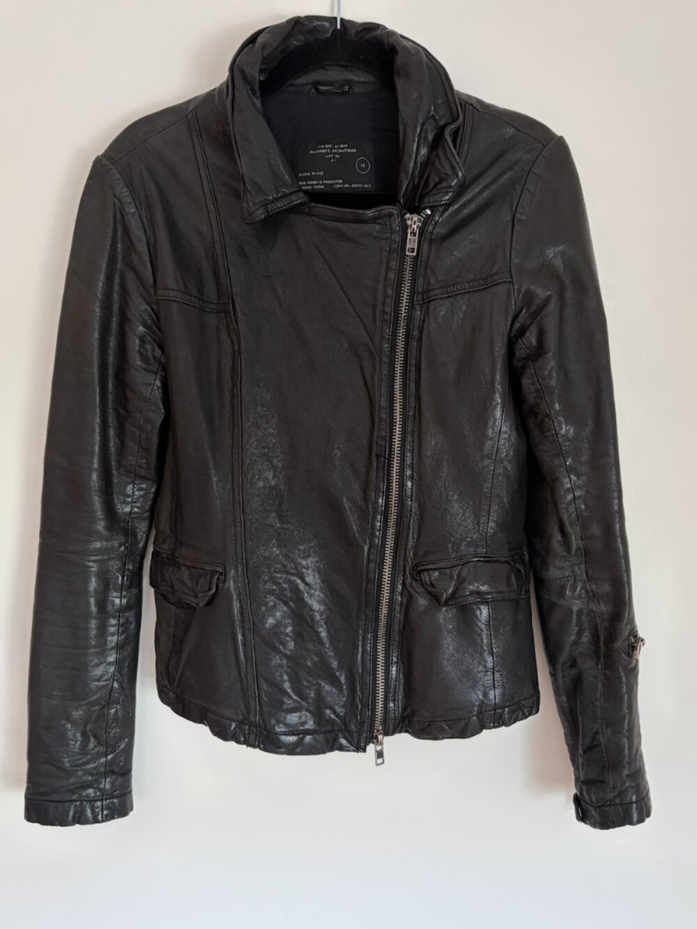 All Saints Altamont Leather Asymmetric Biker Jacket Black